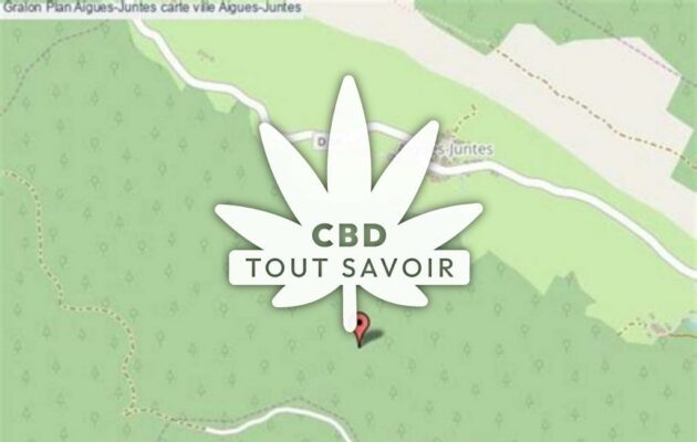 Village à Aigues-Juntes avec feuille Cannabis CBD