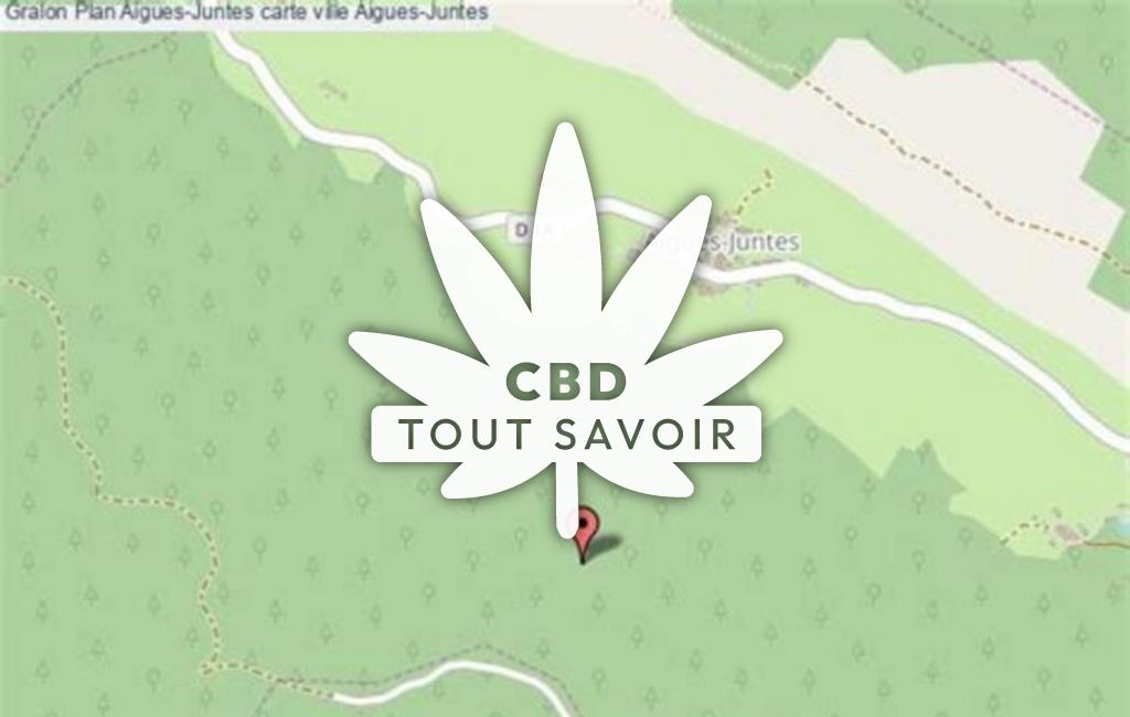 Village à Aigues-Juntes avec feuille Cannabis CBD