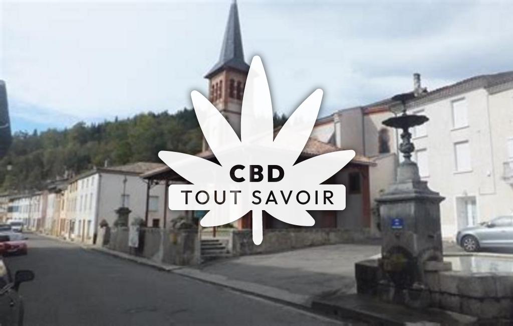 Village à Fougax-Et-Barrineuf avec feuille Cannabis CBD