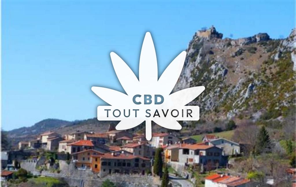 Village à Roquefixade avec feuille Cannabis CBD