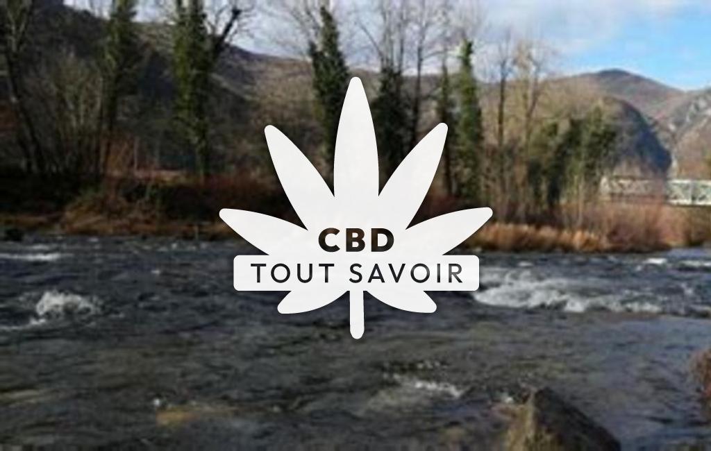 Village à Aulos-Sinsat avec feuille Cannabis CBD