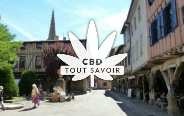 Village à Aigues-Vives avec feuille Cannabis CBD