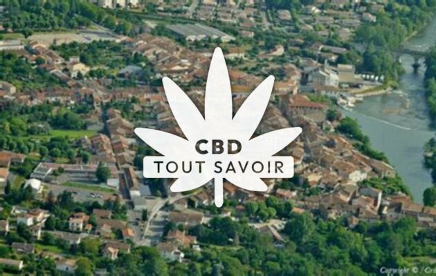 Village à Saverdun avec feuille Cannabis CBD