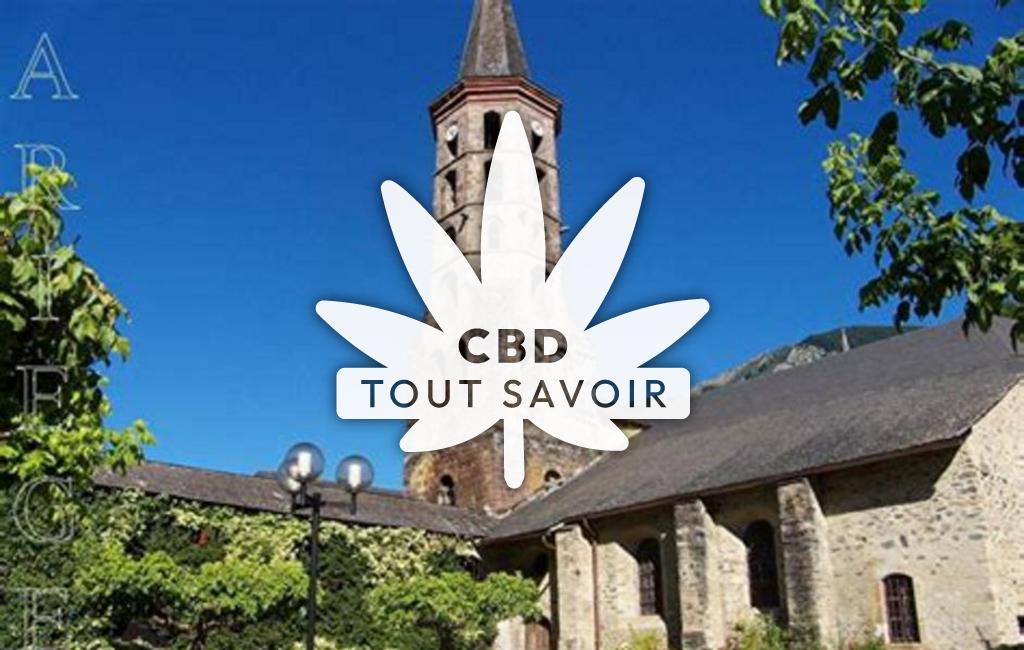 Village à Sentein avec feuille Cannabis CBD