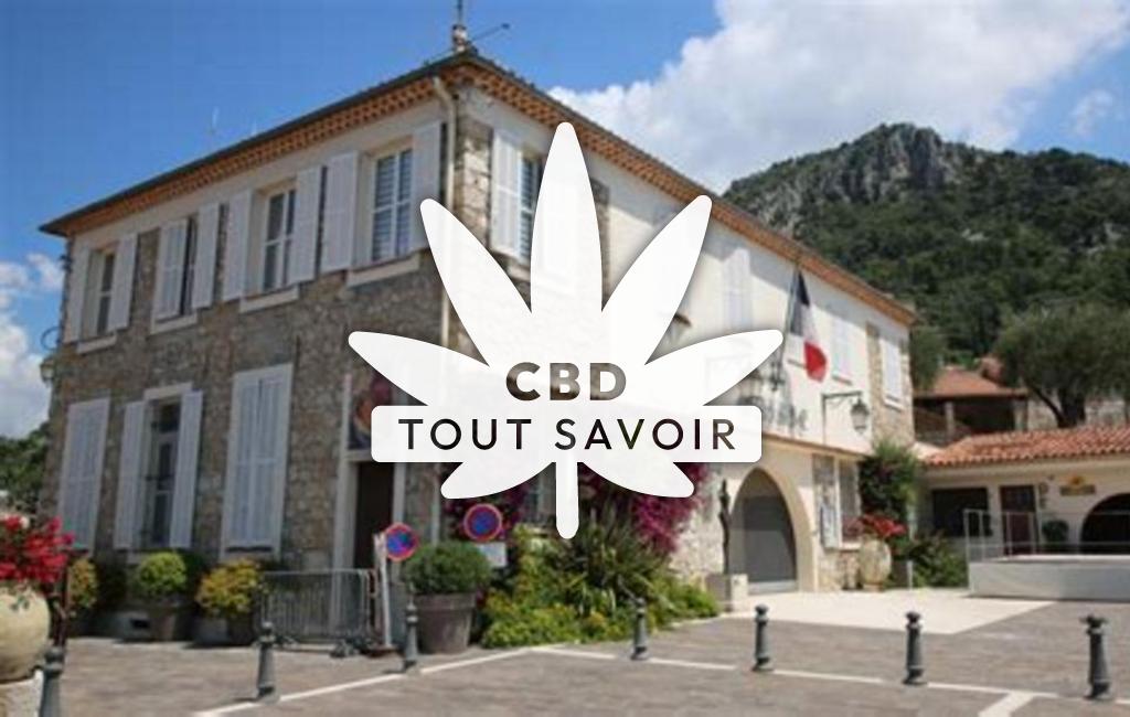 Village à Castagniers avec feuille Cannabis CBD