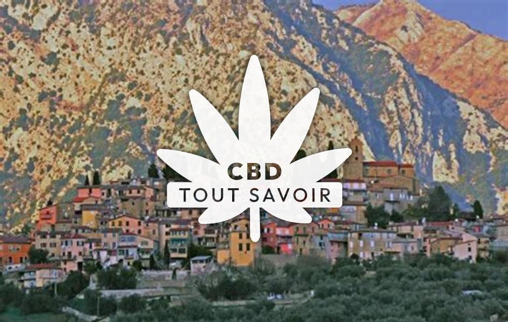 Village à Coaraze avec feuille Cannabis CBD