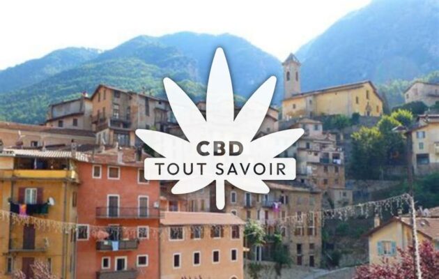 Village à Lantosque avec feuille Cannabis CBD