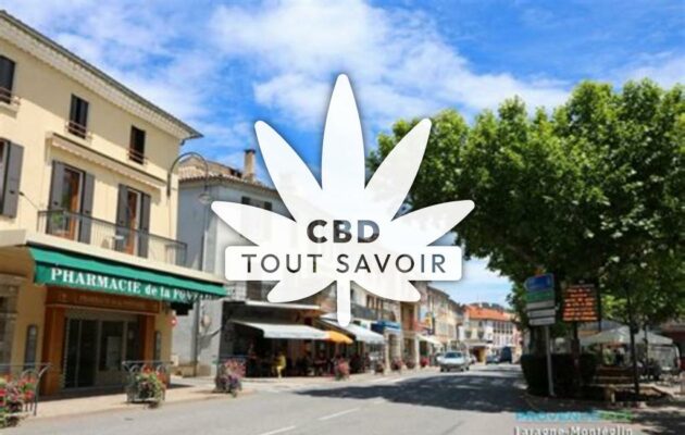 Village à Laragne-Monteglin avec feuille Cannabis CBD