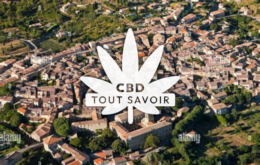 Village à Caunes-Minervois avec feuille Cannabis CBD