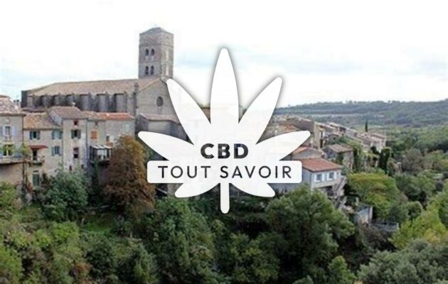 Village à Montolieu avec feuille Cannabis CBD