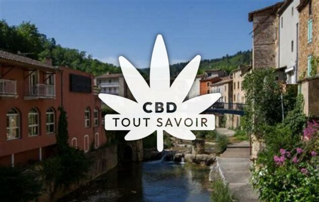 Village à Coustaussa avec feuille Cannabis CBD