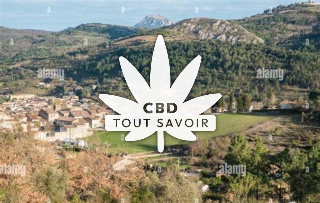 Village à Montazels avec feuille Cannabis CBD