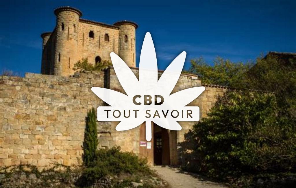 Village à Rennes-le-Chateau avec feuille Cannabis CBD