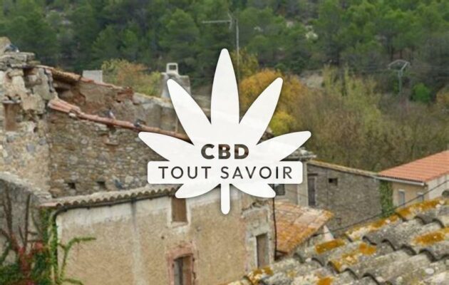 Village à Coustouge avec feuille Cannabis CBD