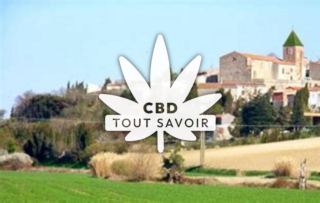 Village à Cailhau avec feuille Cannabis CBD