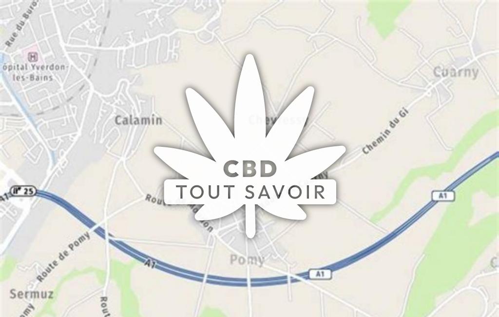 Village à Pomy avec feuille Cannabis CBD