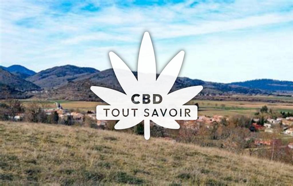 Village à Espezel avec feuille Cannabis CBD