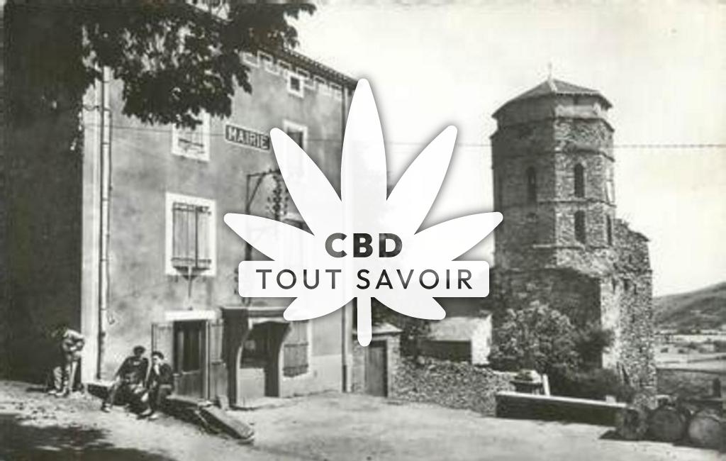 Village à Pradelles-Cabardes avec feuille Cannabis CBD