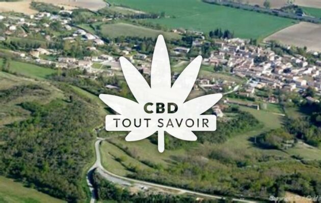 Village à Mas-Saintes-Puelles avec feuille Cannabis CBD