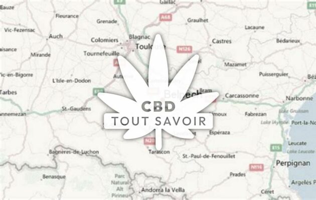 Village à Belpech avec feuille Cannabis CBD