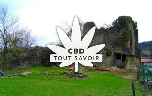 Village à Mas-des-Cours avec feuille Cannabis CBD