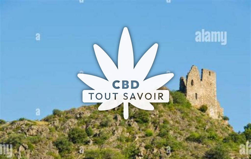 Village à Lastours avec feuille Cannabis CBD