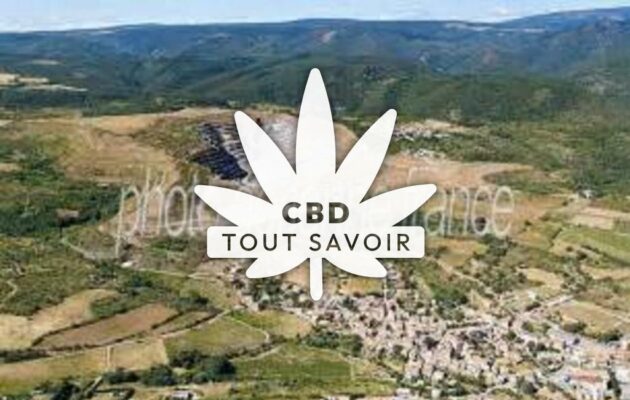 Village à Salsigne avec feuille Cannabis CBD