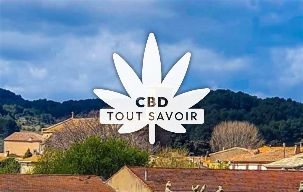 Village à Laure-Minervois avec feuille Cannabis CBD